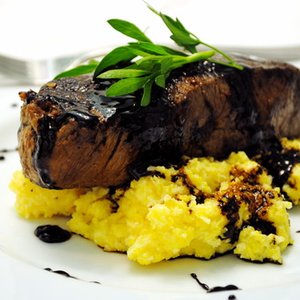 Seared Steak over Soft Polenta w/ a Fig Balsamic Reduction