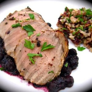 Mustard-Crusted Pork Tenderloin with Balsamic Blueberry Reduction
