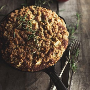 Apple Skillet Cake with Rosemary Crumb