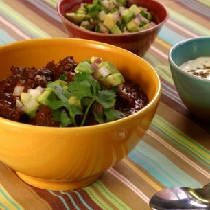 Beef & Black Bean Chili w/ Cumin Crema & Avocado Relish