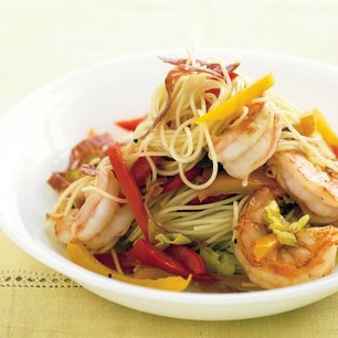 Capellini with Shrimp, Peppers and Salami
