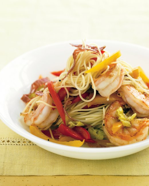 Capellini with Shrimp, Peppers and Salami
