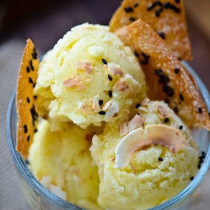 Pina Colada Sorbet with Sesame Crisps